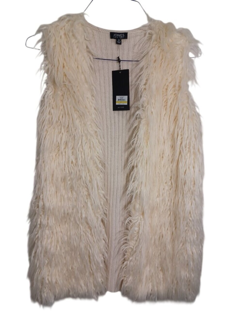 NWT $120 Faux Peruvian Alpaca Fur Long Cream Vest M Grunge Y2K Trashy McBling